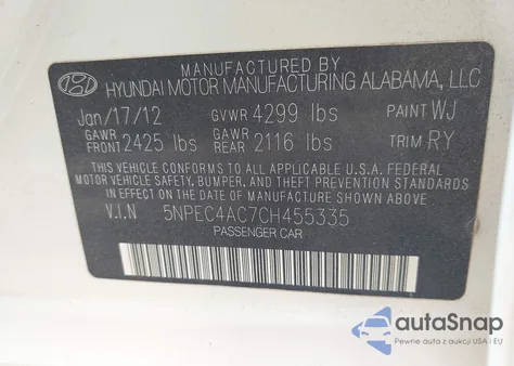 2012 Hyundai Sonata Limited from USA, damaged, VIN 5NPEC4AC7CH455335
